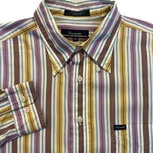 Faconnable Purple Gold Striped Long Sleeve Shirt XL